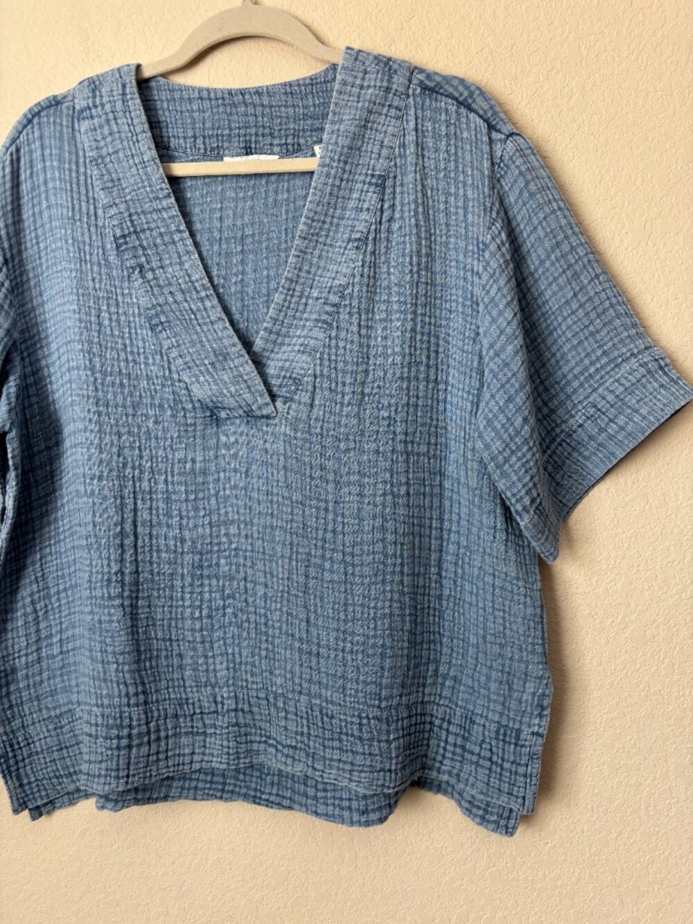 Faherty Dune Organic Cotton Boho Gauze Popover V-Neck Blouse Top - Picture 5 of 15